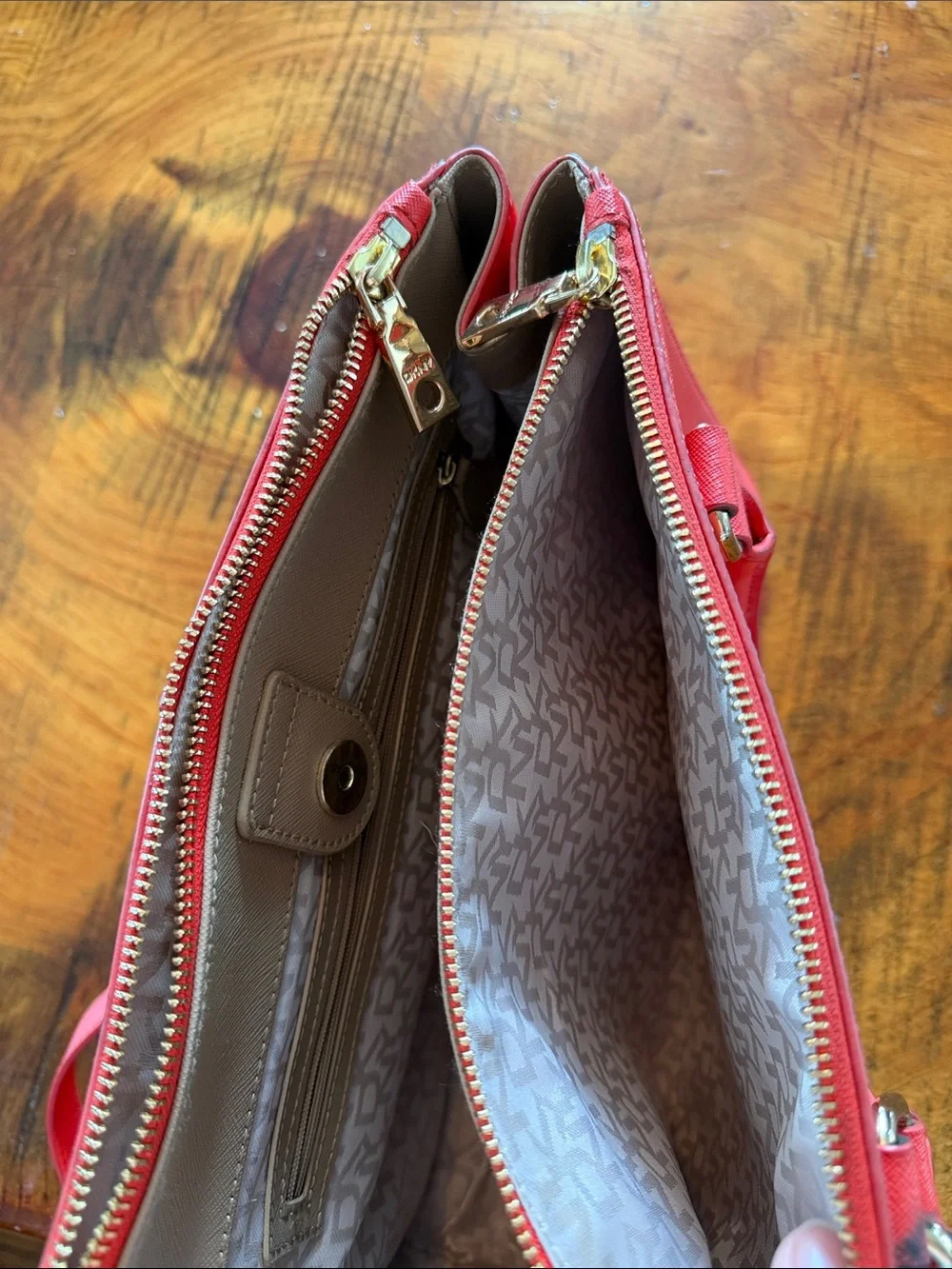 DKNY Orange Saffiano Leather Satchel with Detachable Strap